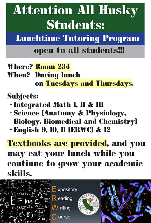 Lunchtime tutoring on Tuesdays & Thursdays in Room 234